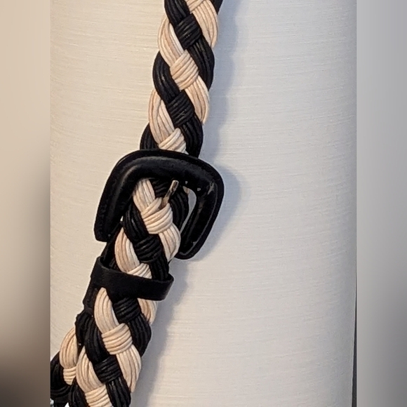 Women's Black & Cream Braided Fabric Belt That Fits Many Sizes - Picture 11 of 13